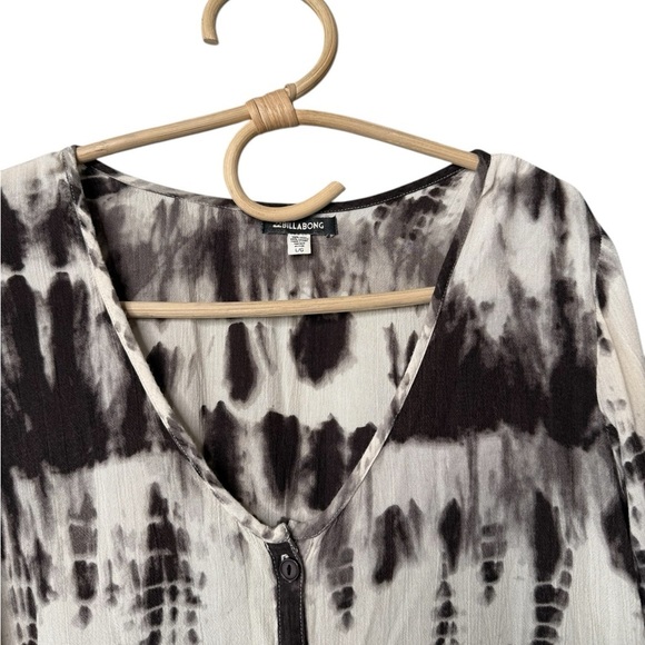 Billabong Oversized Shirt Dress With Bell Sleeve Gauzy Brown White Jr Large - Picture 8 of 15